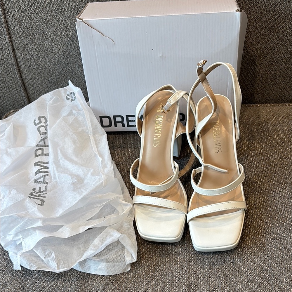 Dream Pairs White Heels with Slingback Strap